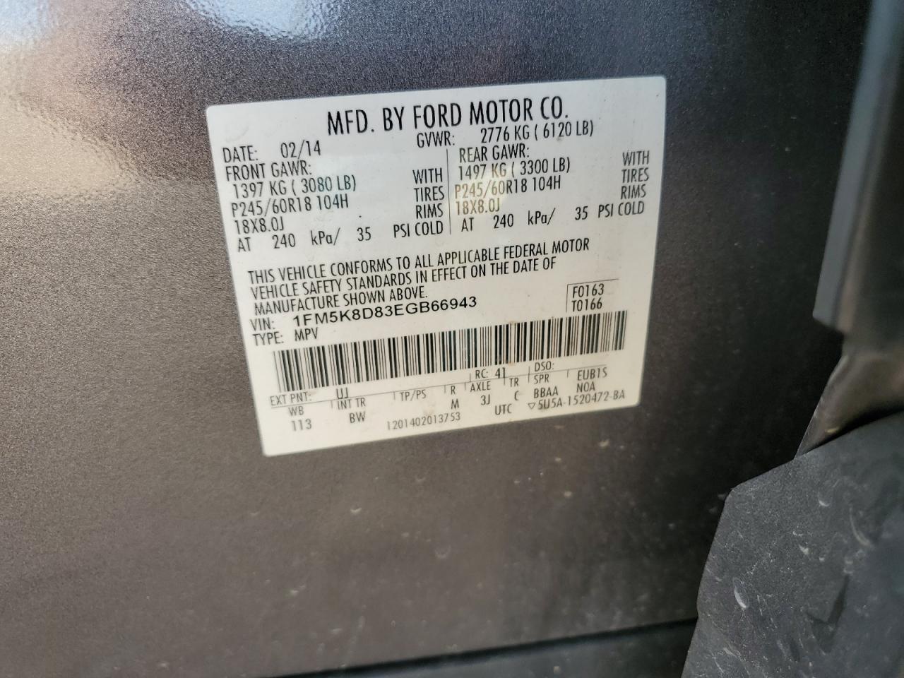 2014 Ford Explorer Xlt VIN: 1FM5K8D83EGB66943 Lot: 81053535