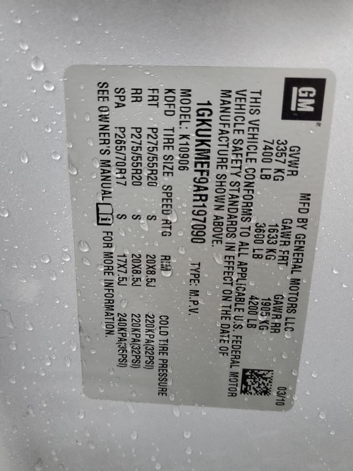 2010 GMC Yukon Xl Denali VIN: 1GKUKMEF9AR197090 Lot: 84189805