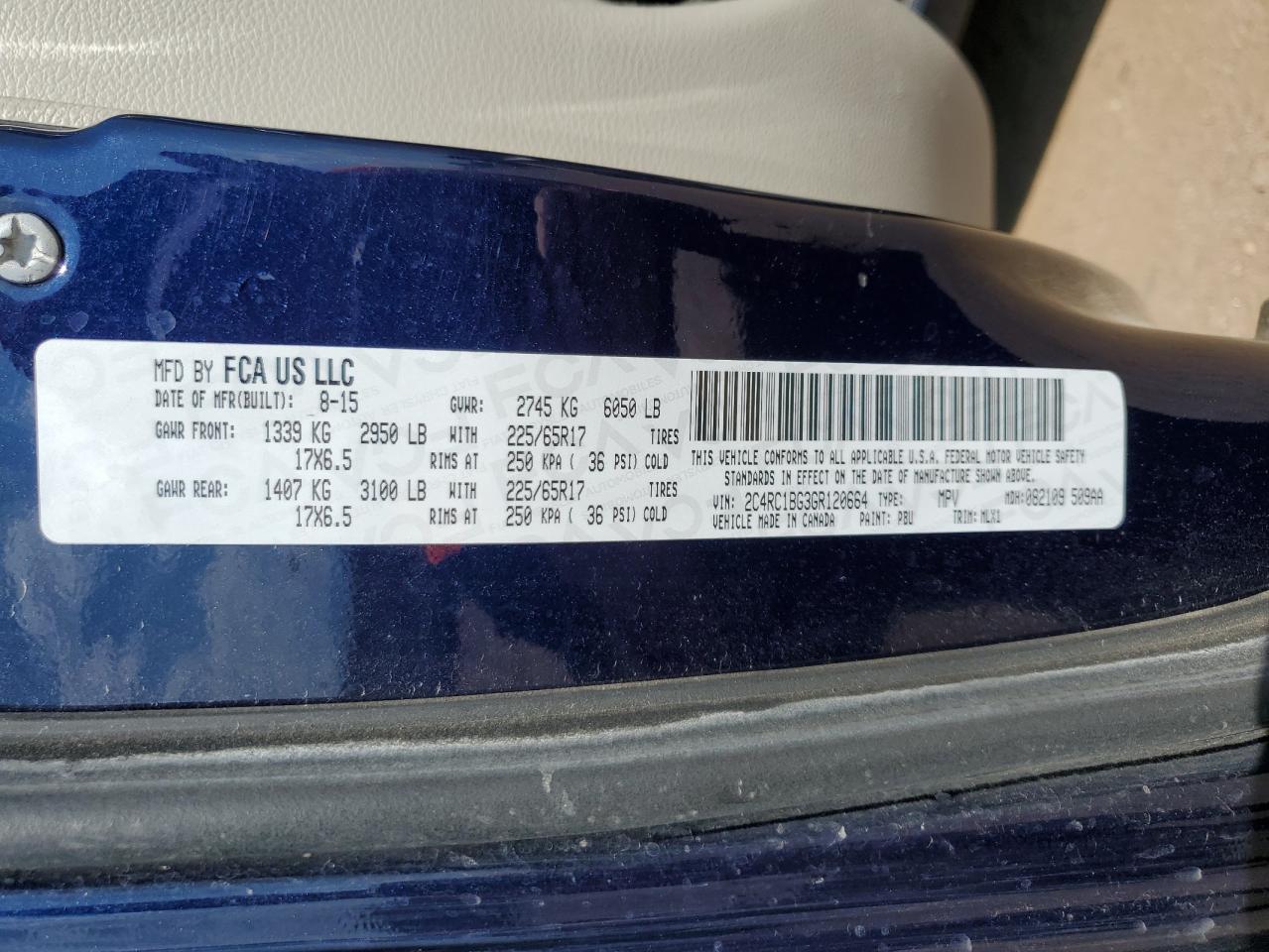 2016 Chrysler Town & Country Touring VIN: 2C4RC1BG3GR120664 Lot: 70423995