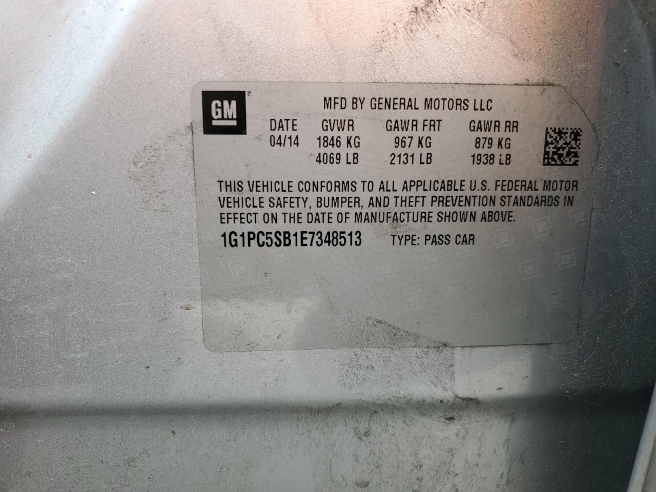 2014 Chevrolet Cruze Lt VIN: 1G1PC5SB1E7348513 Lot: 81926355