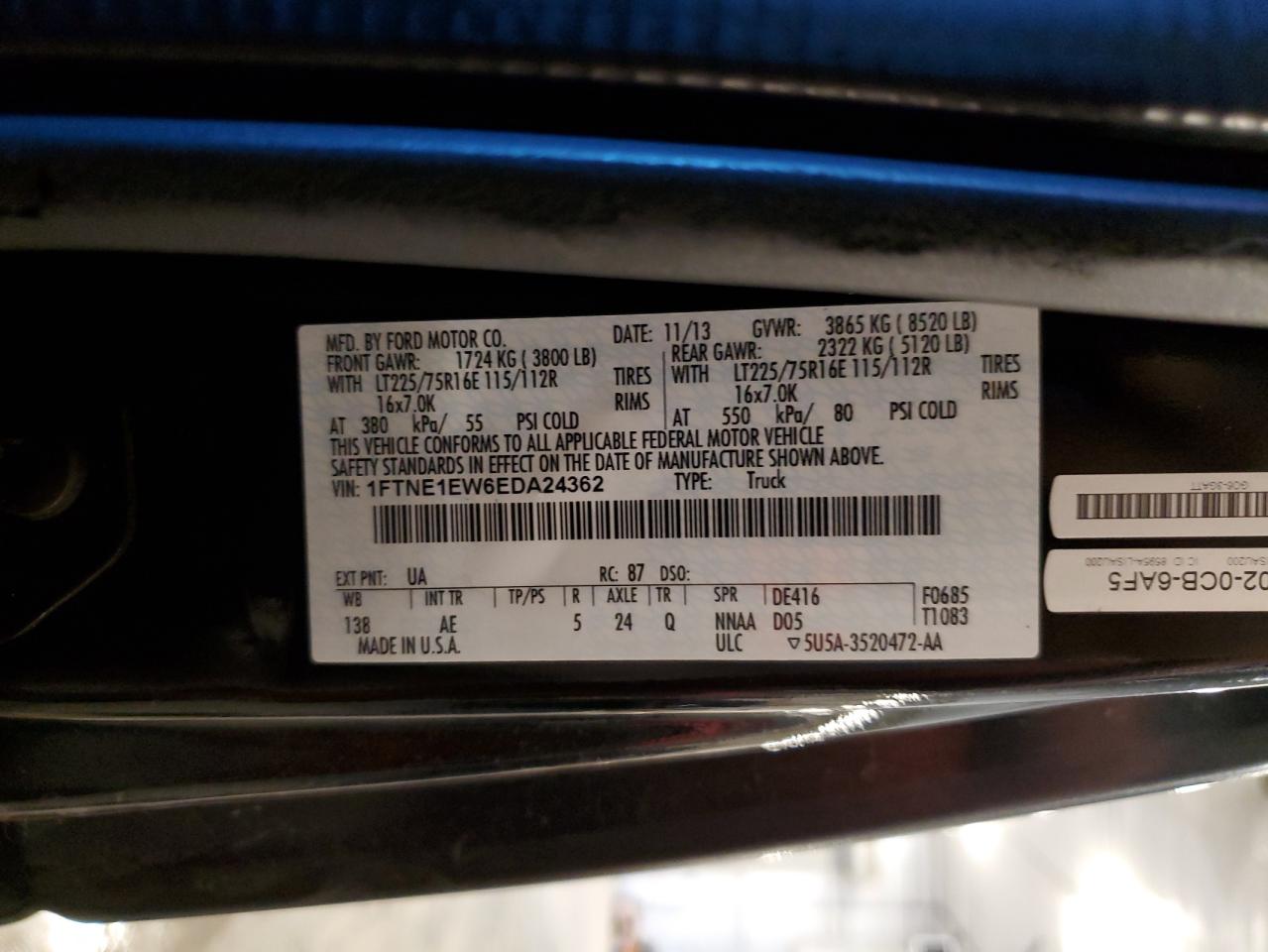 2014 Ford Econoline E150 Van VIN: 1FTNE1EW6EDA24362 Lot: 80633365
