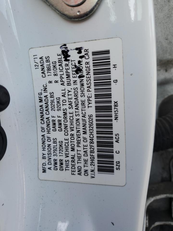 2012 Honda Civic Ex VIN: 2HGFB2F84CH326026 Lot: 81178715