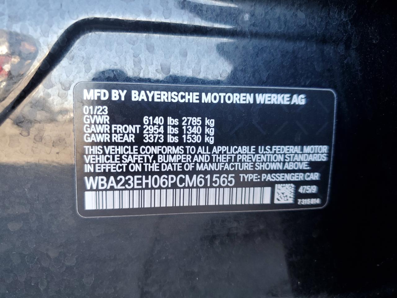 2023 BMW 740 I VIN: WBA23EH06PCM61565 Lot: 71264885