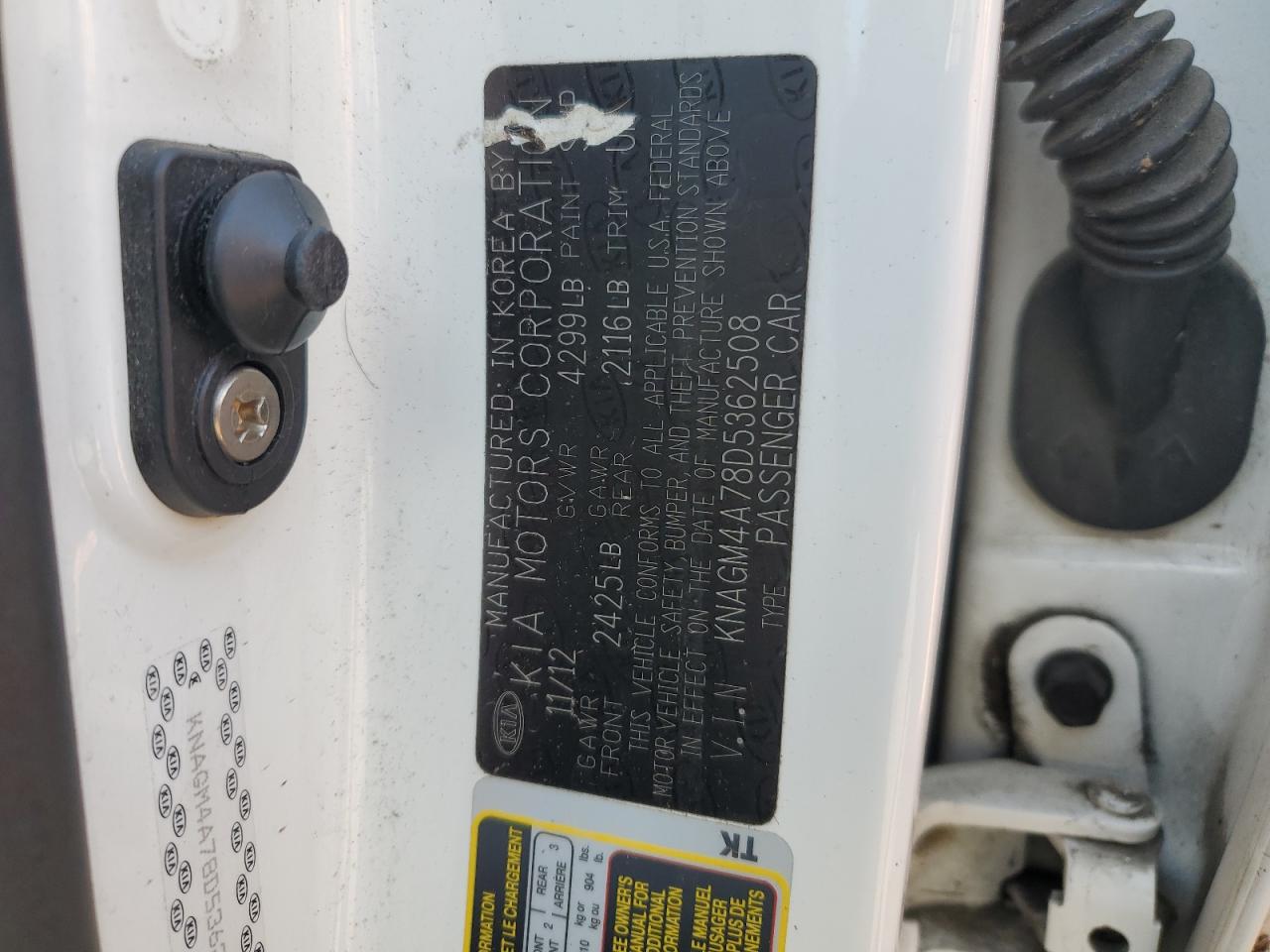 2013 Kia Optima Lx VIN: KNAGM4A78D5362508 Lot: 72094425