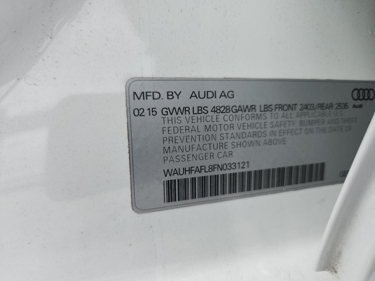 2015 Audi A4 Premium Plus VIN: WAUHFAFL8FN033121 Lot: 83939825