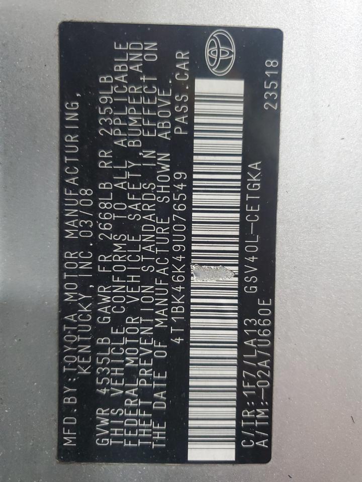 2009 Toyota Camry Se VIN: 4T1BK46K49U076549 Lot: 84583705