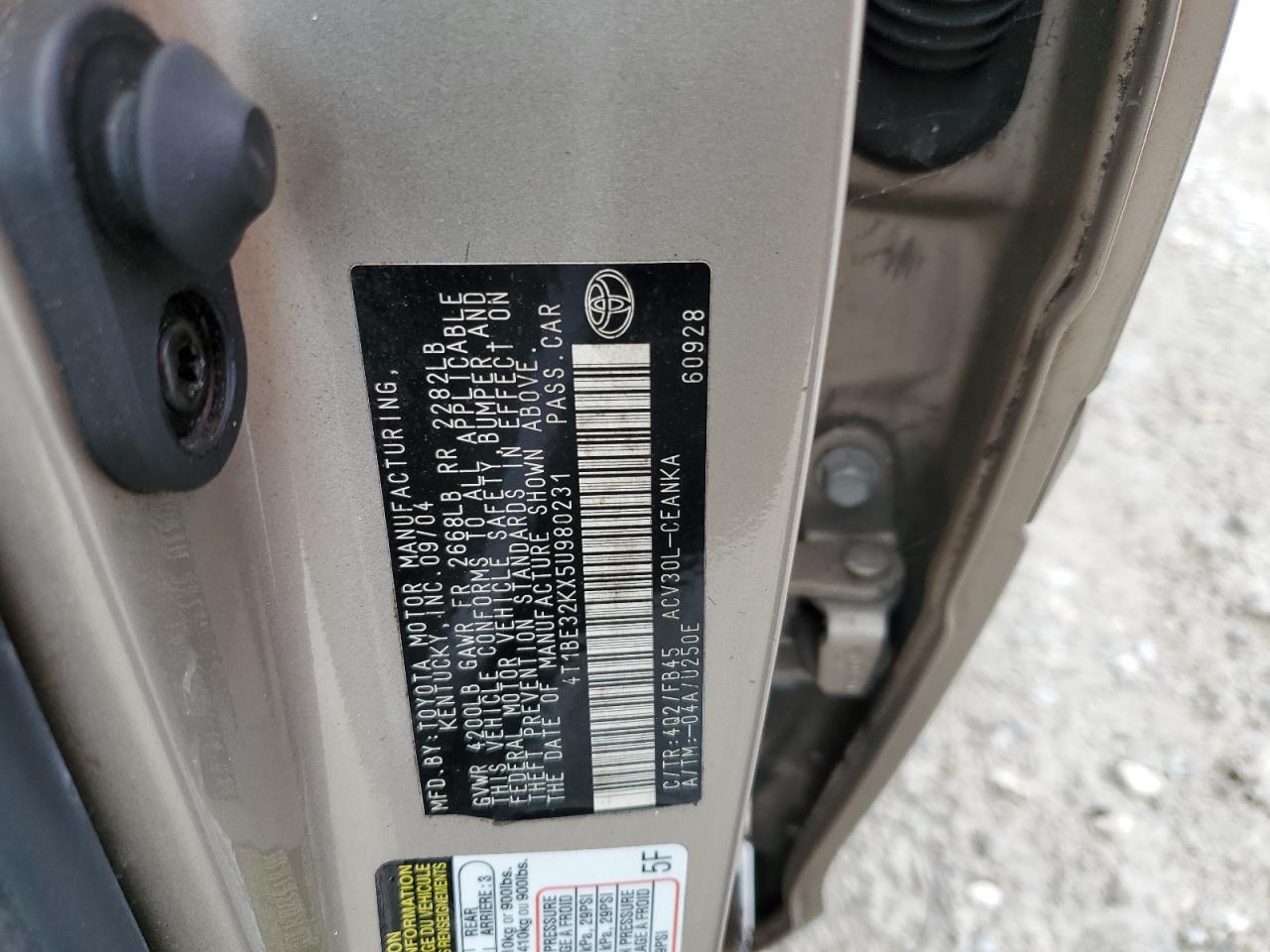 2005 Toyota Camry Le VIN: 4T1BE32KX5U980231 Lot: 83845685