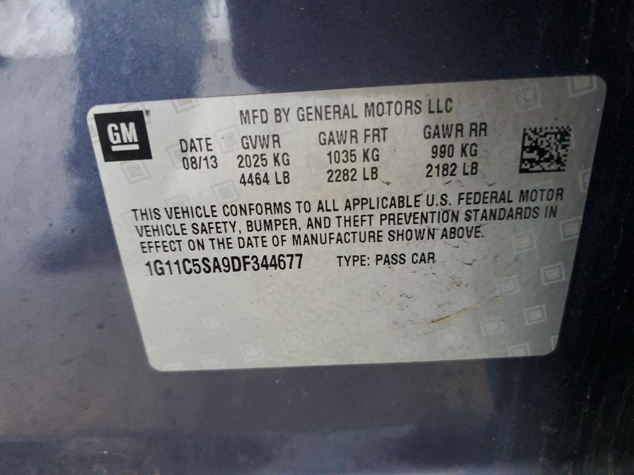 2013 Chevrolet Malibu 1Lt VIN: 1G11C5SA9DF344677 Lot: 83781665