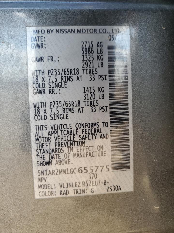 2016 Nissan Pathfinder S VIN: 5N1AR2MM1GC655775 Lot: 84215485