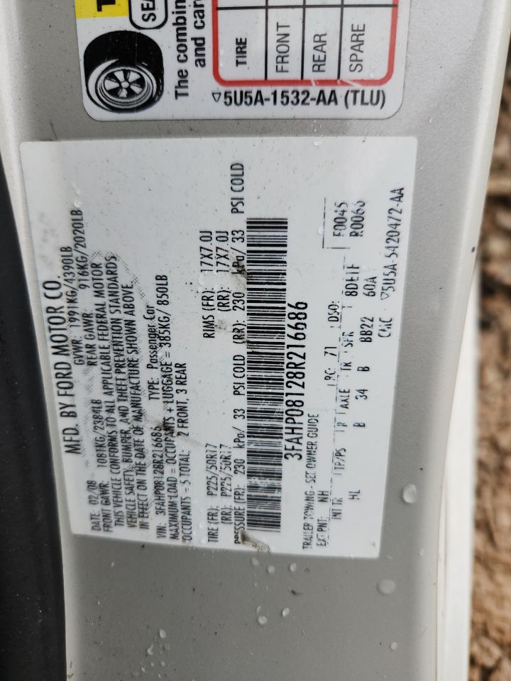 2008 Ford Fusion Sel VIN: 3FAHP08128R216686 Lot: 71244735