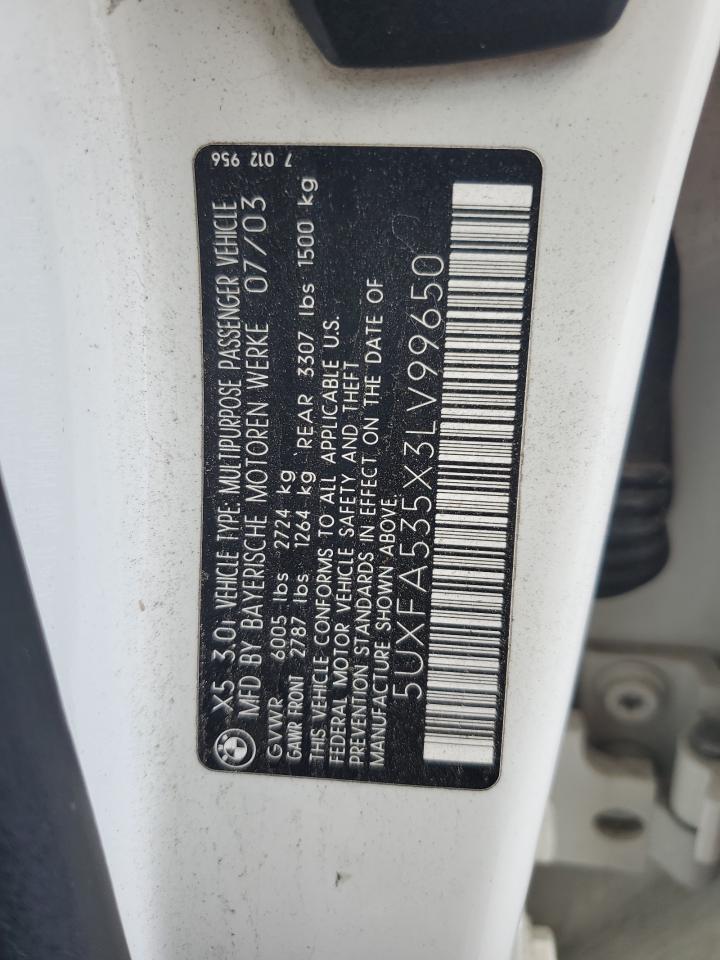 2003 BMW X5 3.0I VIN: 5UXFA535X3LV99650 Lot: 71518375