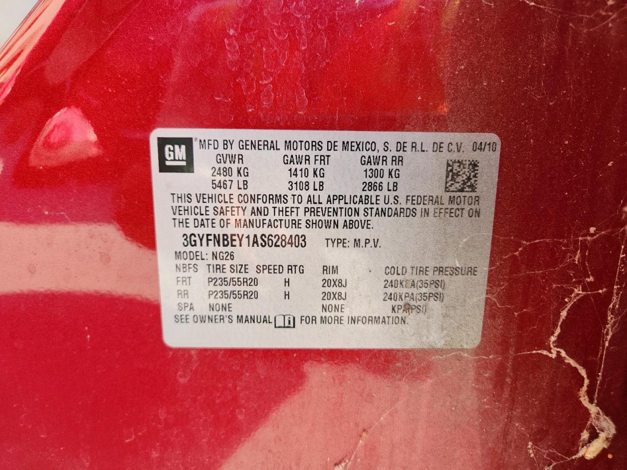 2010 Cadillac Srx Performance Collection VIN: 3GYFNBEY1AS628403 Lot: 81230245