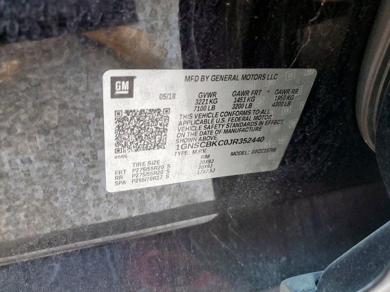 2018 Chevrolet Tahoe C1500 Lt VIN: 1GNSCBKC0JR352440 Lot: 80700185