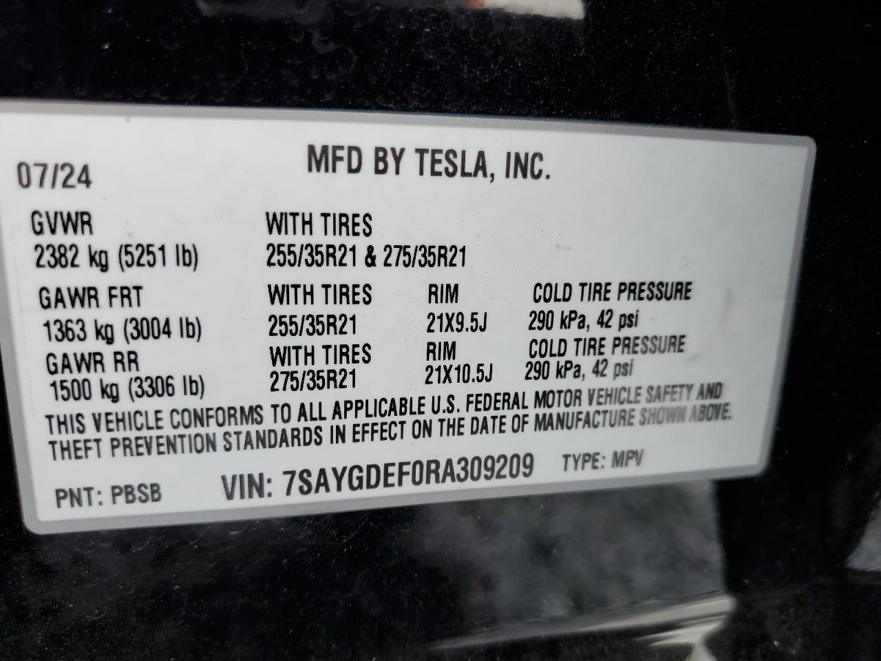 2024 Tesla Model Y VIN: 7SAYGDEF0RA309209 Lot: 71587035