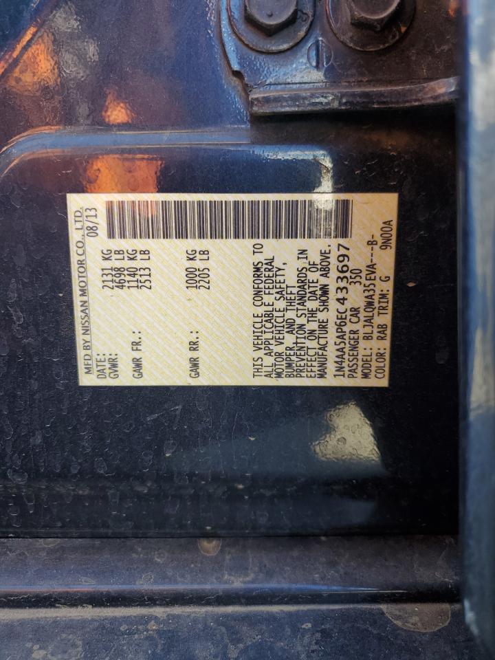 2014 Nissan Maxima S VIN: 1N4AA5AP6EC433697 Lot: 72081015