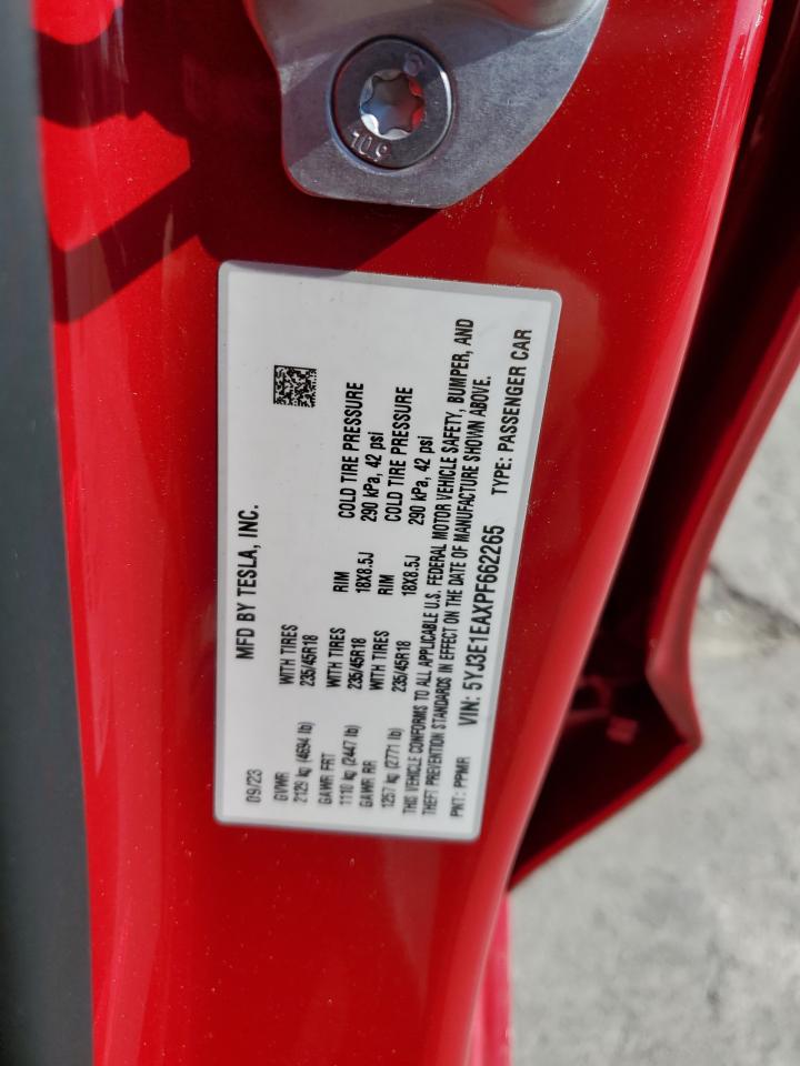 2023 Tesla Model 3 VIN: 5YJ3E1EAXPF662265 Lot: 84738875