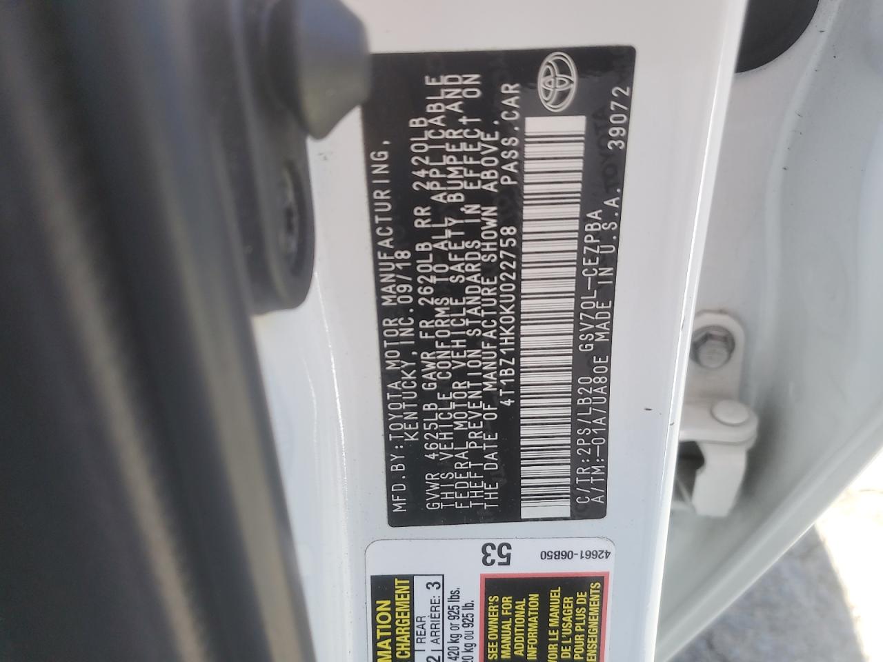 2019 Toyota Camry Xse VIN: 4T1BZ1HK0KU022758 Lot: 81519745