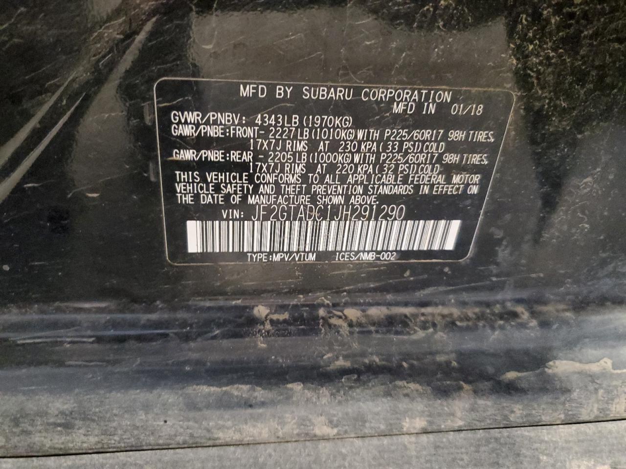 2018 Subaru Crosstrek Premium VIN: JF2GTADC1JH291290 Lot: 80999245