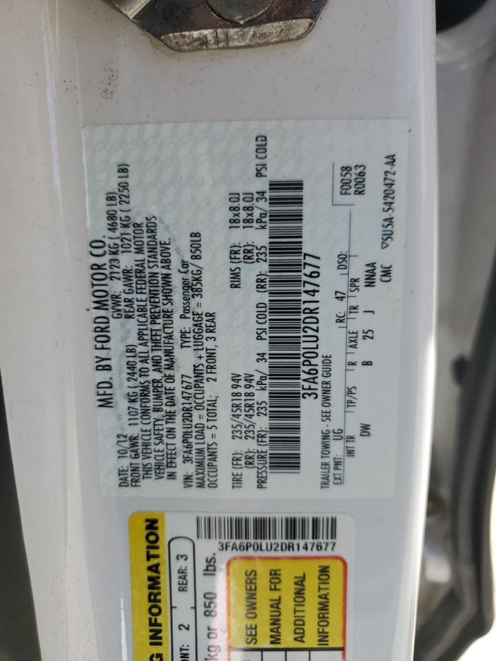 2013 Ford Fusion Se Hybrid VIN: 3FA6P0LU2DR147677 Lot: 71773105