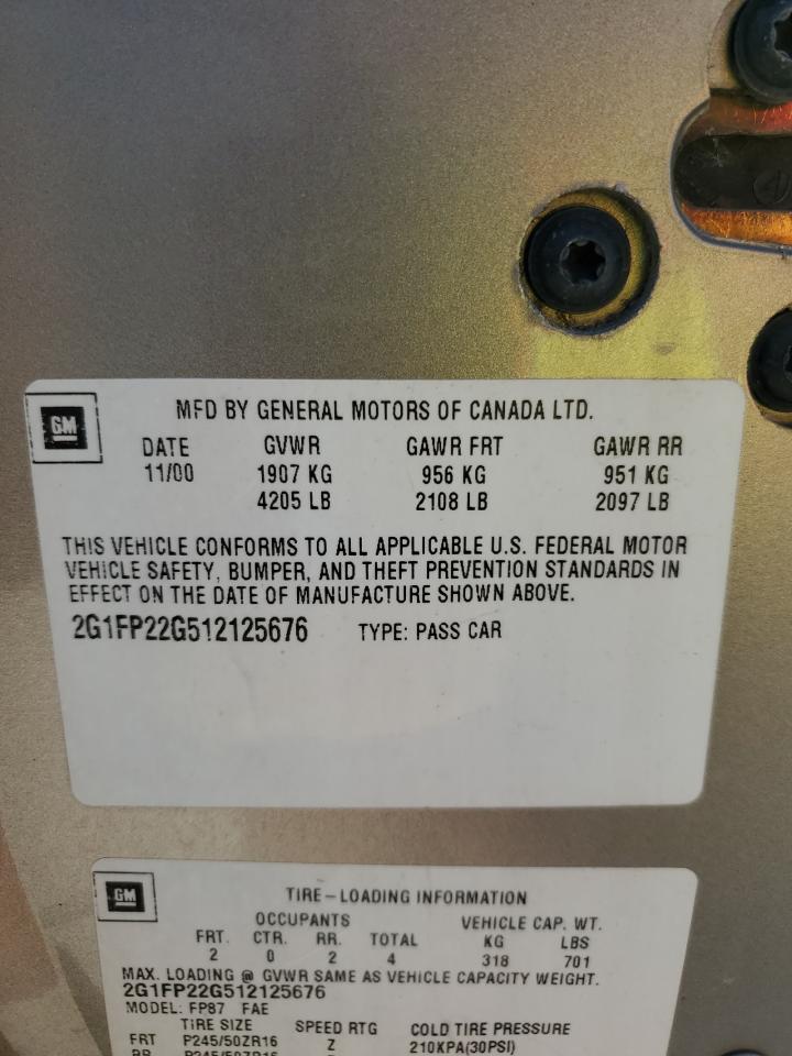 2001 Chevrolet Camaro Z28 VIN: 2G1FP22G512125676 Lot: 81139295