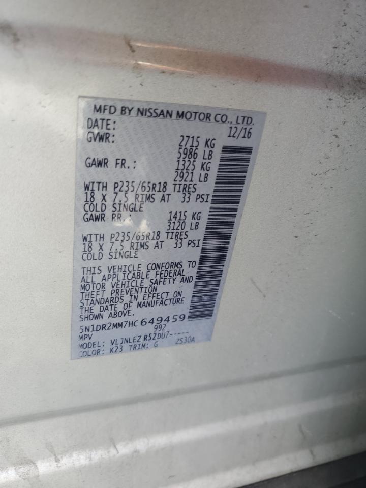 2017 Nissan Pathfinder S VIN: 5N1DR2MM7HC649459 Lot: 81571285