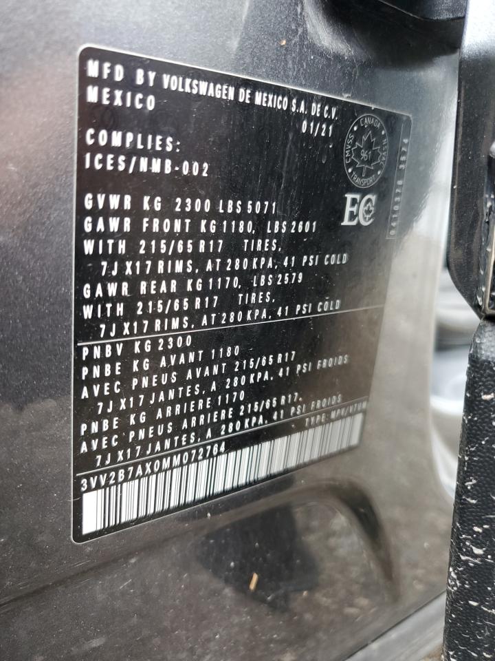 2021 Volkswagen Tiguan Se VIN: 3VV2B7AX0MM072764 Lot: 81202295