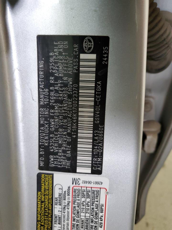 2007 Toyota Camry Le VIN: 4T1BK46K17U023370 Lot: 80356115