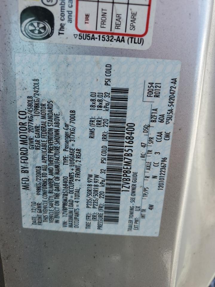 2011 Ford Mustang VIN: 1ZVBP8EM7B5168400 Lot: 81063975