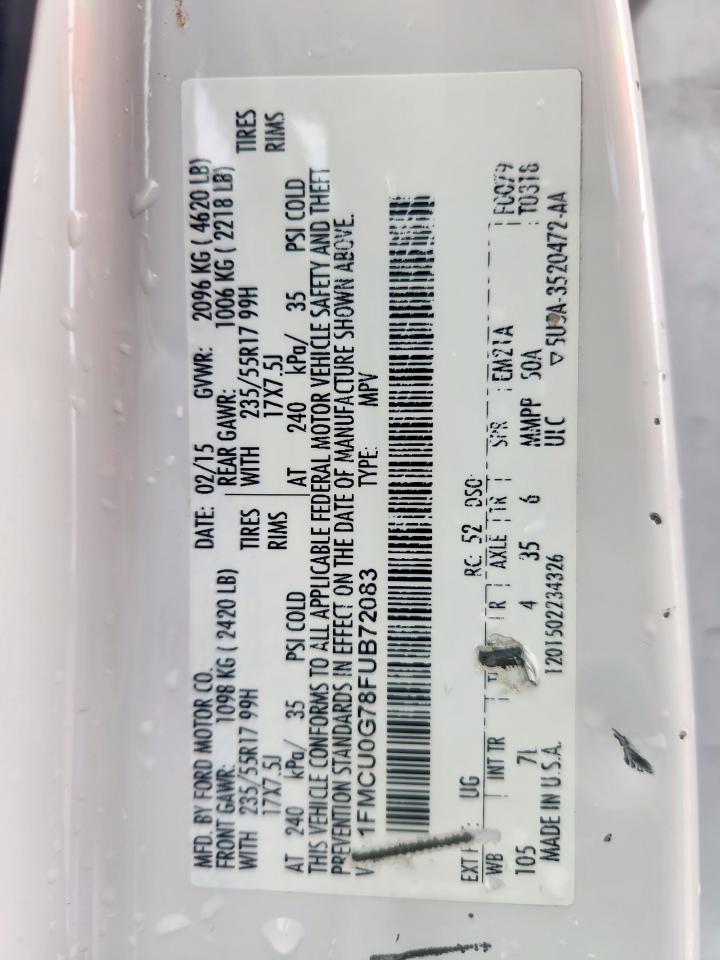 2015 Ford Escape Se VIN: 1FMCU0G78FUB72083 Lot: 83848425