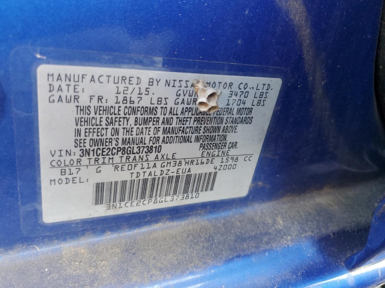 2016 Nissan Versa Note S VIN: 3N1CE2CP8GL373810 Lot: 71422135