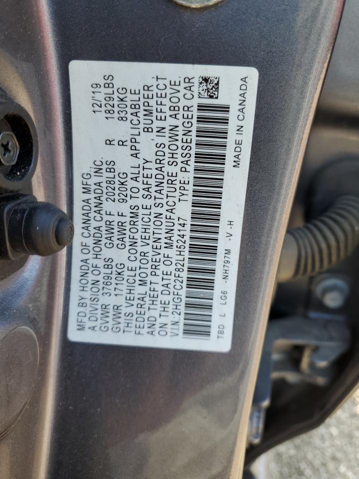2020 Honda Civic Sport VIN: 2HGFC2F82LH524147 Lot: 80919705