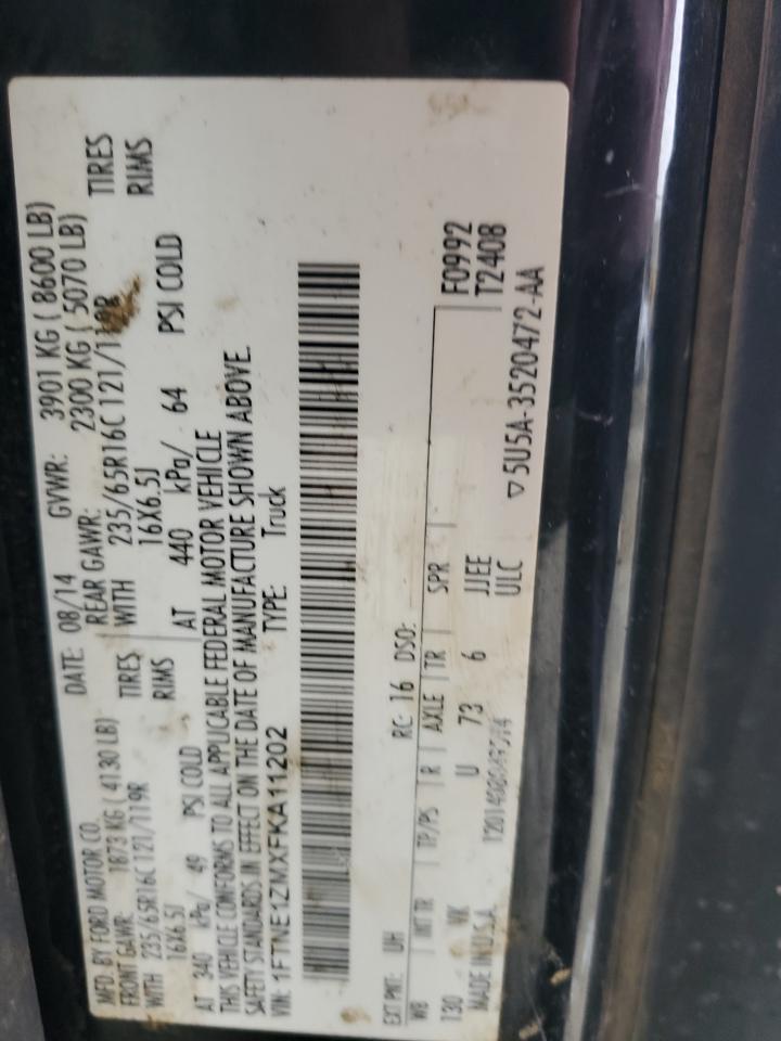 2015 Ford Transit T-150 VIN: 1FTNE1ZMXFKA11202 Lot: 80451275