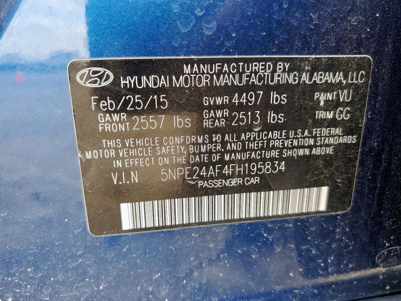 2015 Hyundai Sonata Se VIN: 5NPE24AF4FH195834 Lot: 71649385