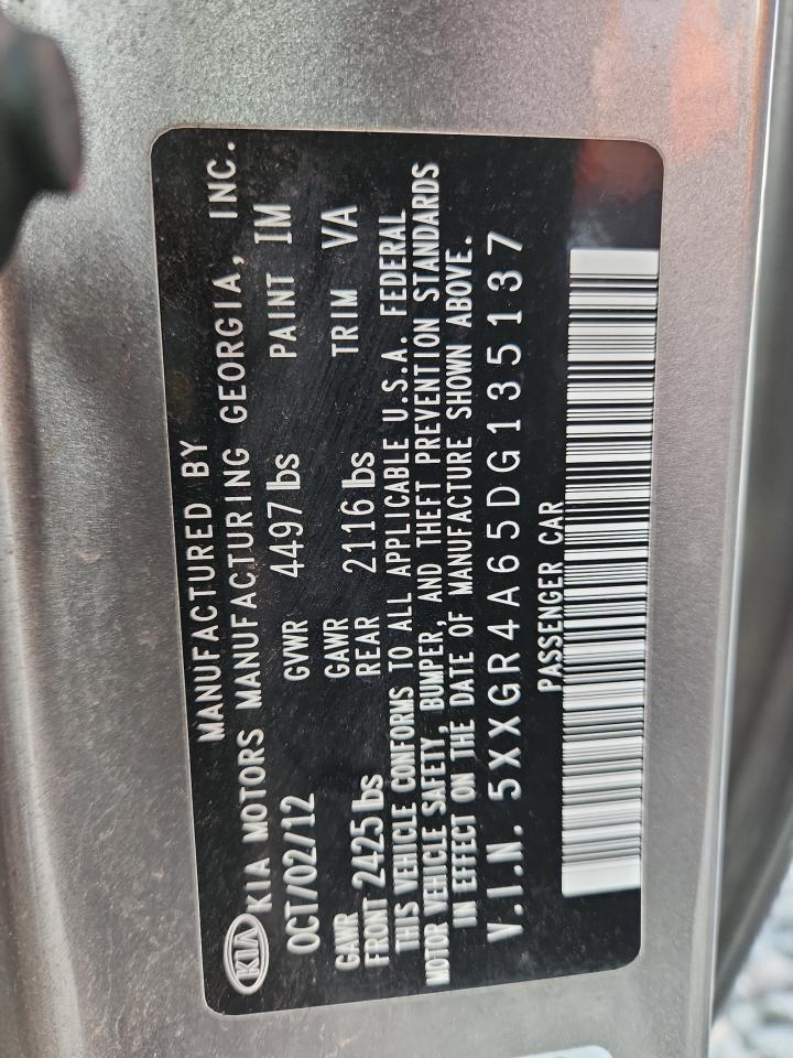 2013 Kia Optima Sx VIN: 5XXGR4A65DG135137 Lot: 82104225