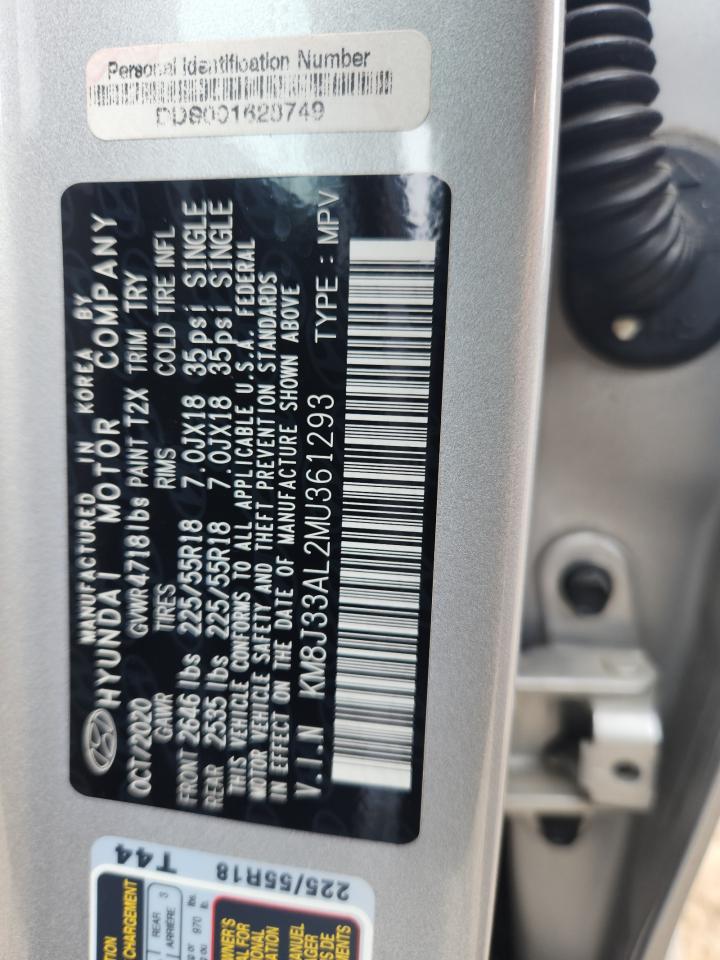 2021 Hyundai Tucson Limited VIN: KM8J33AL2MU361293 Lot: 84031995