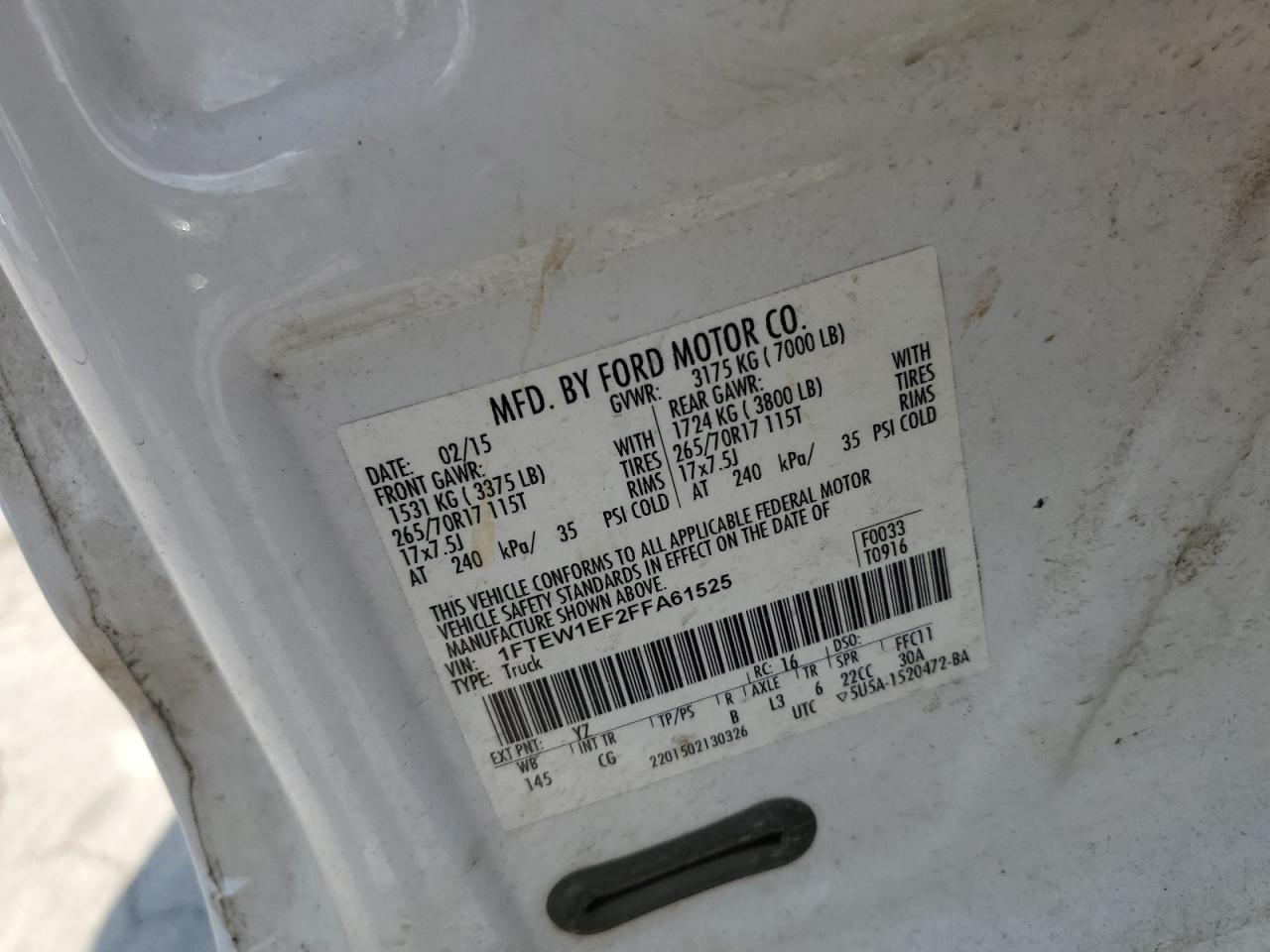 2015 Ford F150 Supercrew VIN: 1FTEW1EF2FFA61525 Lot: 81285815