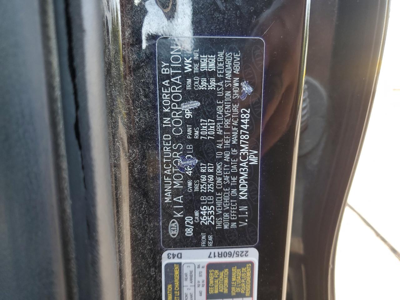 2021 Kia Sportage Lx VIN: KNDPM3AC3M7874482 Lot: 80090715