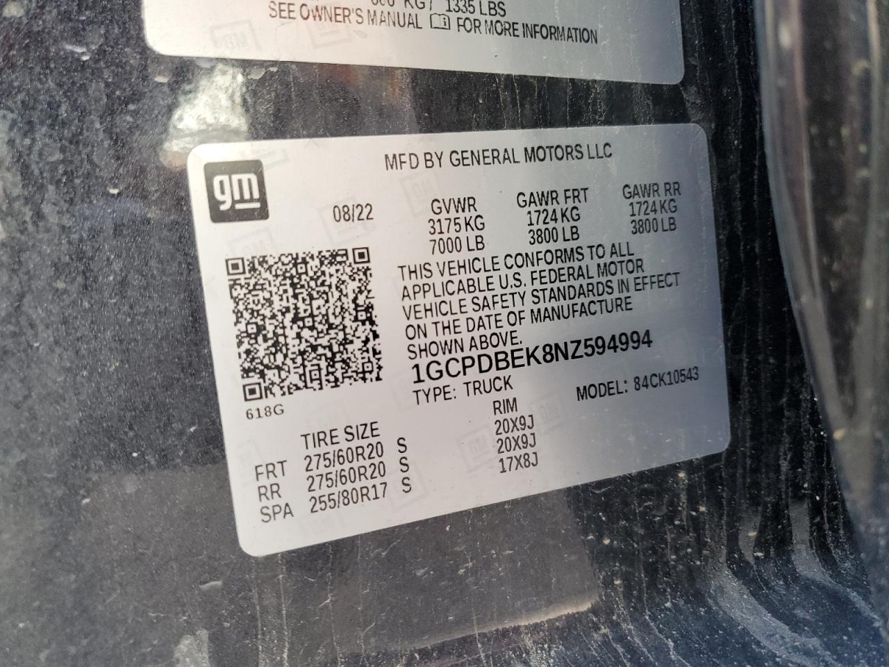 2022 Chevrolet Silverado K1500 Custom VIN: 1GCPDBEK8NZ594994 Lot: 81059615