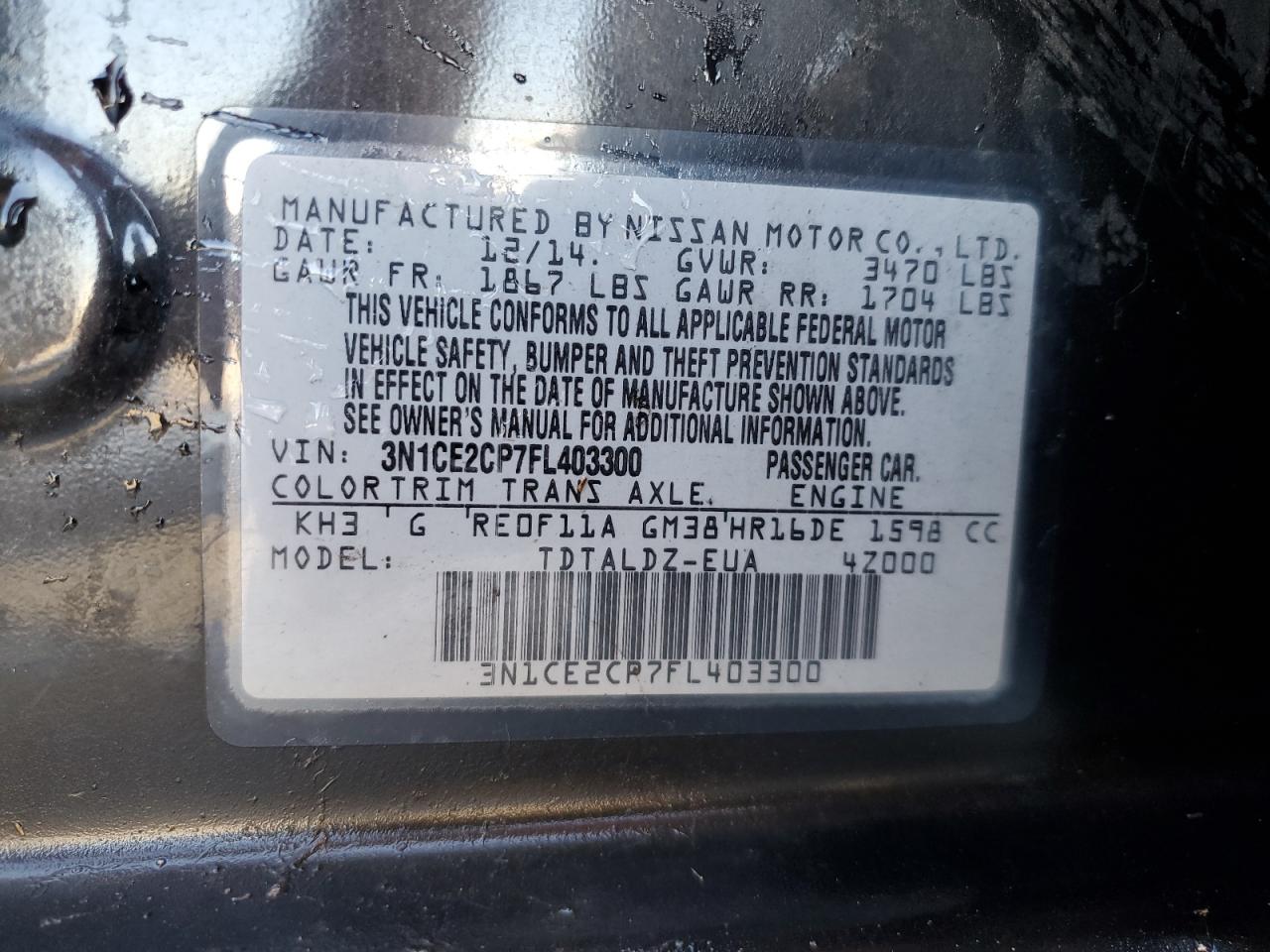 2015 Nissan Versa Note S VIN: 3N1CE2CP7FL403300 Lot: 84567705