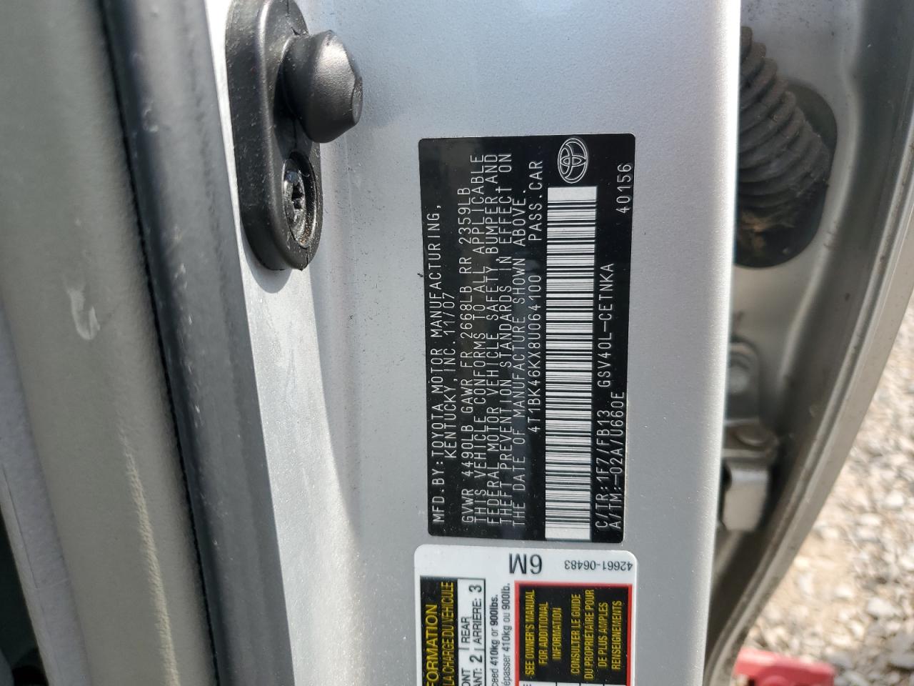 2008 Toyota Camry Le VIN: 4T1BK46KX8U064100 Lot: 71690615