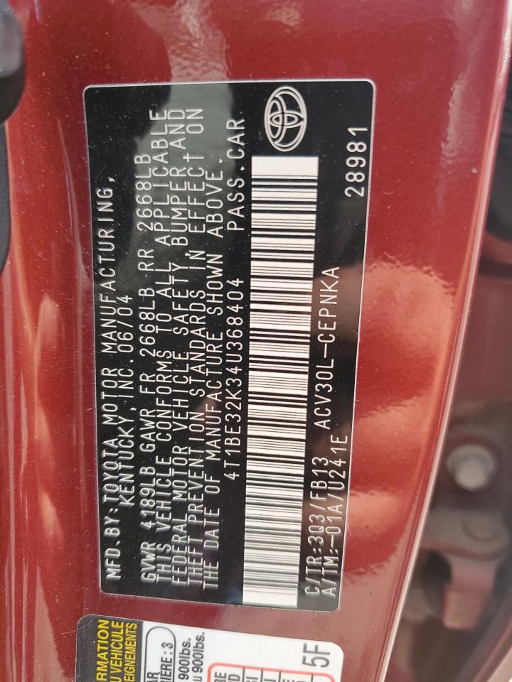 2004 Toyota Camry Le VIN: 4T1BE32K34U368404 Lot: 71440465