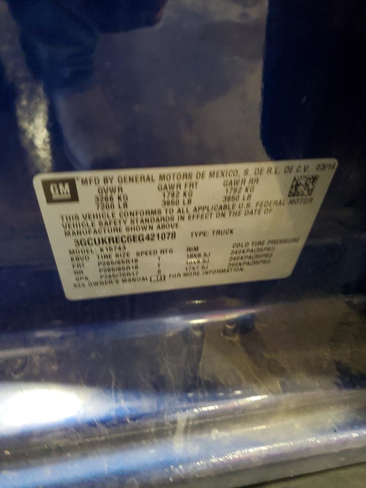 2014 Chevrolet Silverado K1500 Lt VIN: 3GCUKREC6EG421078 Lot: 84377725