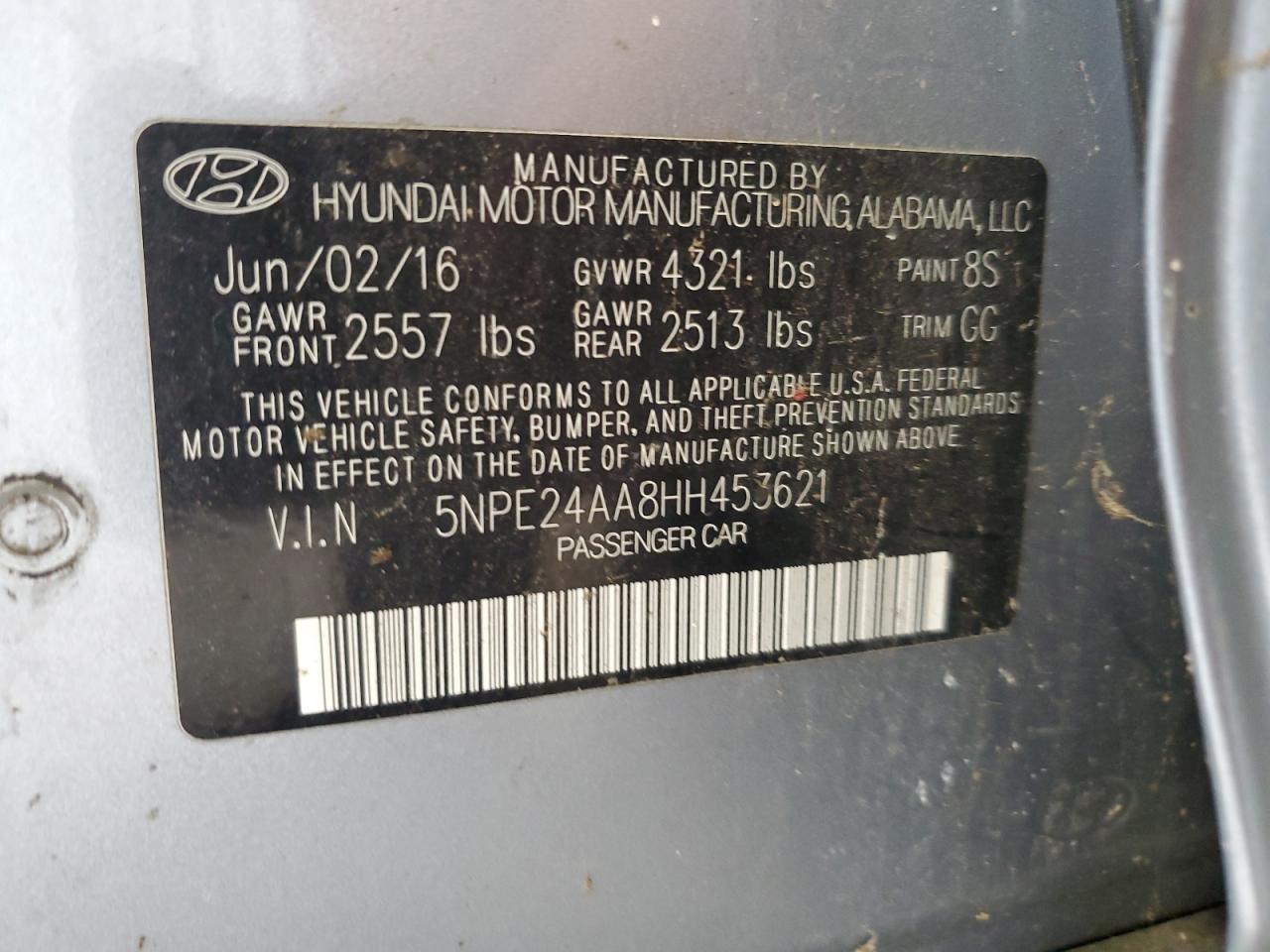 2017 Hyundai Sonata Eco VIN: 5NPE24AA8HH453621 Lot: 87301485