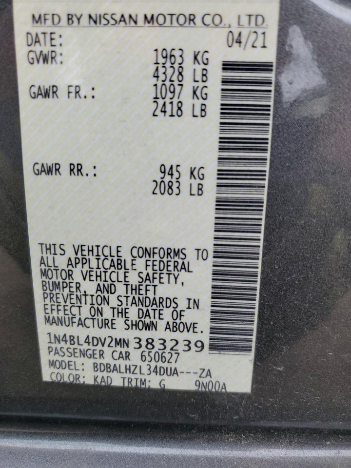 2021 Nissan Altima Sv VIN: 1N4BL4DV2MN383239 Lot: 81220545