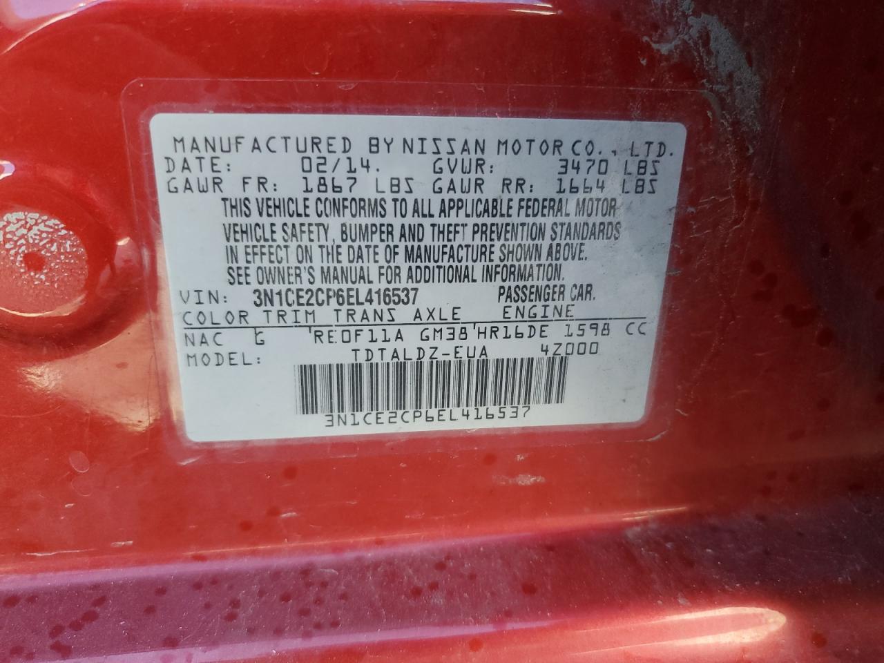 2014 Nissan Versa Note S VIN: 3N1CE2CP6EL416537 Lot: 81594725