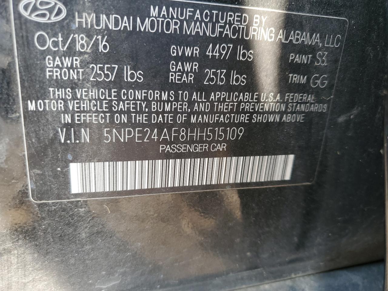 2017 Hyundai Sonata Se VIN: 5NPE24AF8HH515109 Lot: 81051825