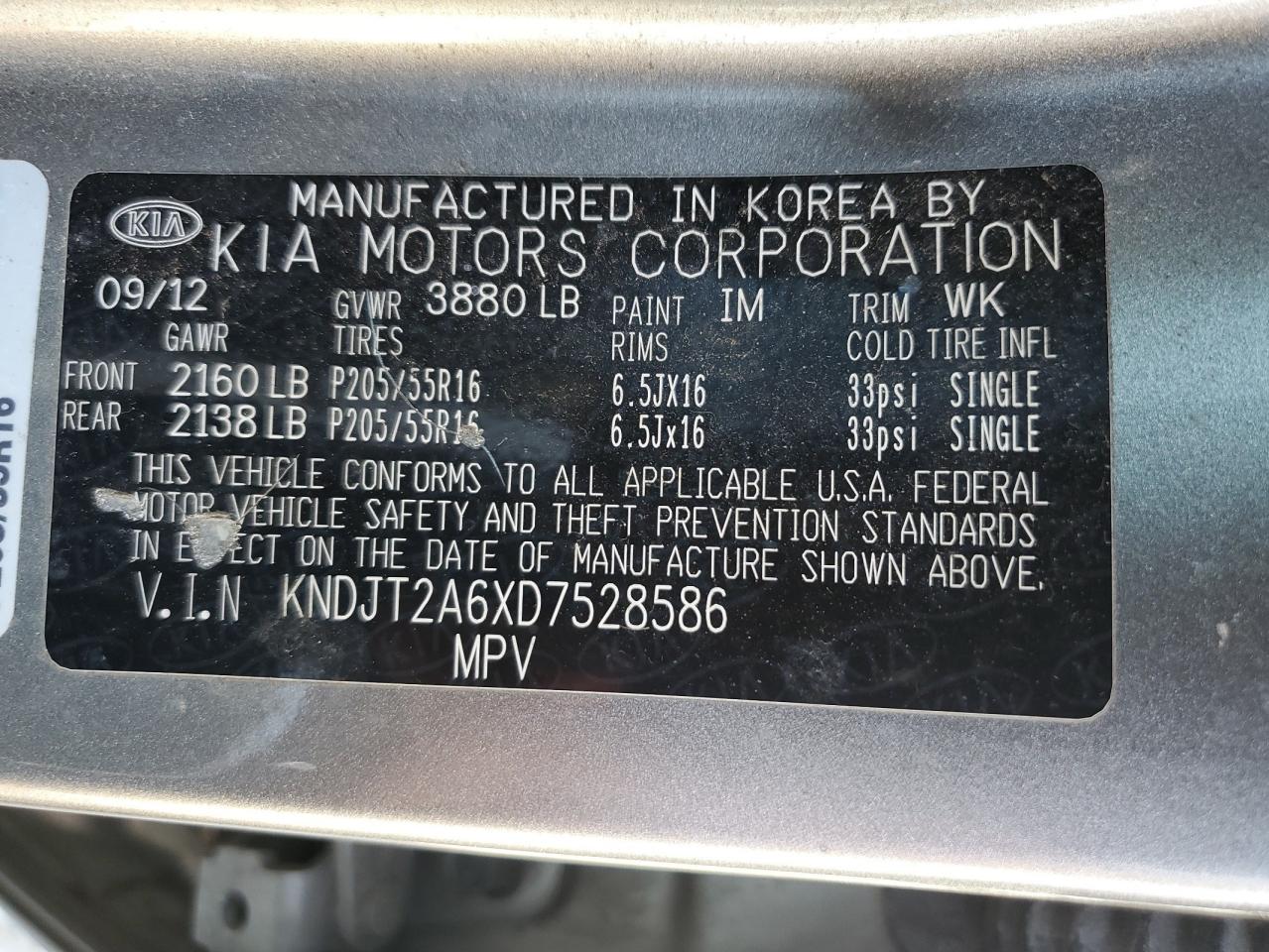 2013 Kia Soul + VIN: KNDJT2A6XD7528586 Lot: 84474855