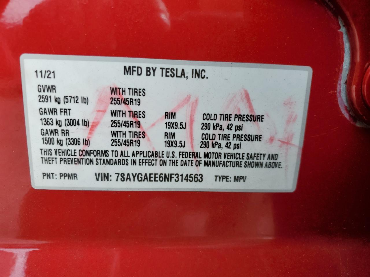 2022 Tesla Model Y VIN: 7SAYGAEE6NF314563 Lot: 84449935