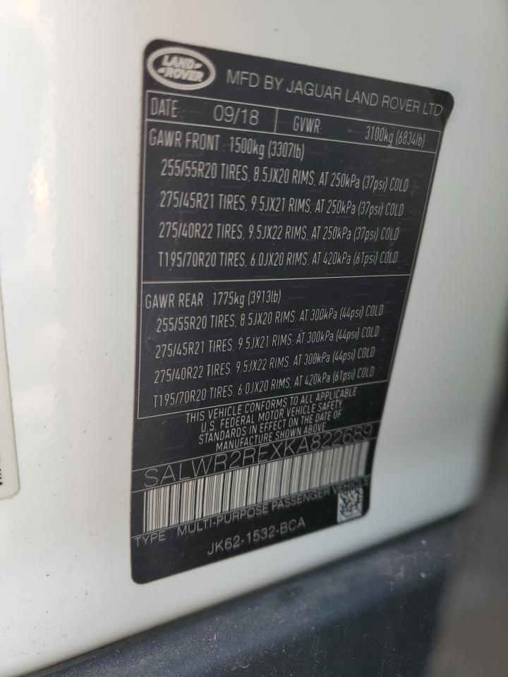 2019 Land Rover Range Rover Sport Supercharged Dynamic VIN: SALWR2REXKA822689 Lot: 80256255