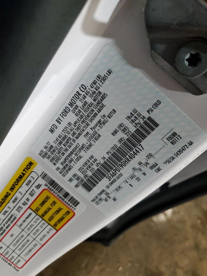 2017 Ford Fusion Se VIN: 3FA6P0T90HR404417 Lot: 84267195